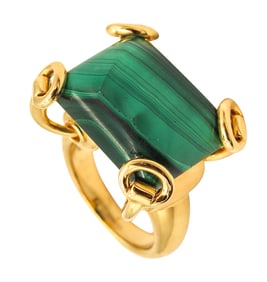Gucci Milano Horse Bit Cocktail Ring In 18Kt Yellow Gold with Malachite