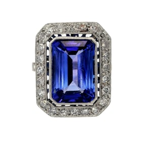 Deco style Platinum Ring with Tanzanite and Diamonds