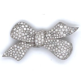 1960s Platinum 10.00 Ct. Diamond Bow Brooch