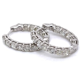 14K White Gold 3.00 Ct. Diamond Hoop Earrings