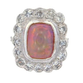 14kt Gold and Silver Ring with Diamonds and Opal