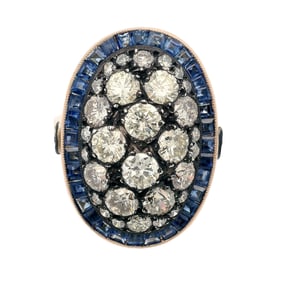 18kt Gold Ring with Diamonds and Sapphires