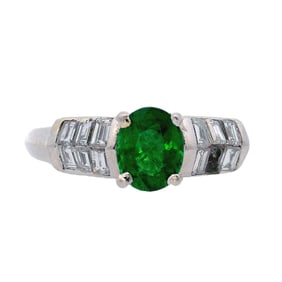 Signed MK Platinum Ring with Demantoid  and Diamonds