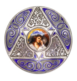 Edwardian 1905 German Enameled Round Box In .900 Silver Imported Into France