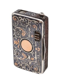 Karl Rössler 1890 Austrian Vesta Tinder Box In .800 Silver And 18Kt Gold With Niello