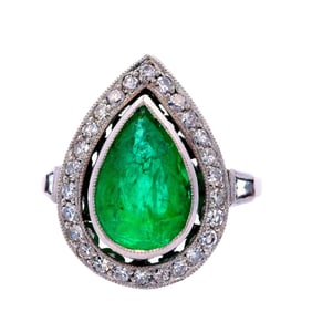 Platinum Cocktail Ring with 2.75 CTW in Emerald and Diamonds