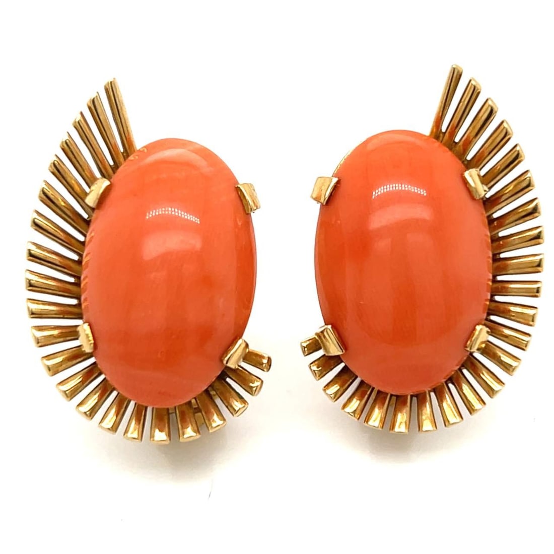 Retro 18K Yellow Gold Coral Earrings (1 of 1)