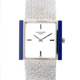 RARE PATEK PHILIPPE 18K White Gold Triple Signed Lapis Lazuli Watch