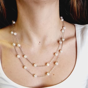Platinum 40 inches Chain with Pearls