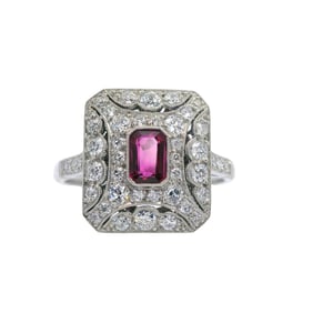 Deco Platinum Ring with Ruby and Diamonds