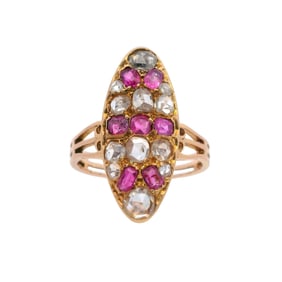 Antique 18k Gold Ring with Diamonds & Rubies