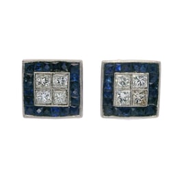Platinum Studs with Diamonds and Sapphires