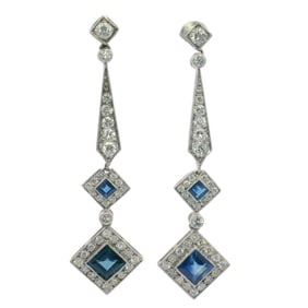 Platinum hanging Earrings with Diamonds and Sapphires