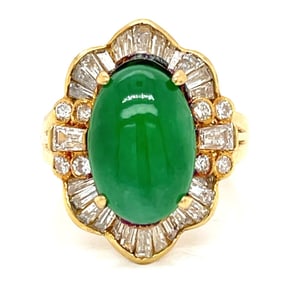 18K Yellow Gold Jade & Diamond Ring