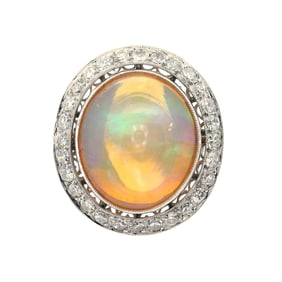 Platinum Cocktail Ring with Opal and Diamonds