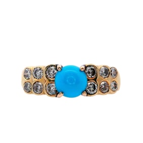 14kt gold Ring with Diamonds and Turquoise