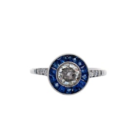 Platinum Target Ring with Diamonds and Sapphires