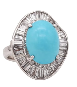 Ballerina Cocktail Ring In Solid Platinum With 10.02 Ctw In Diamonds And Turquoise