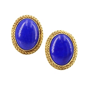 ITALY 1950 Retro Clip-on Earrings in 18kt Gold with Lapis Lazuli