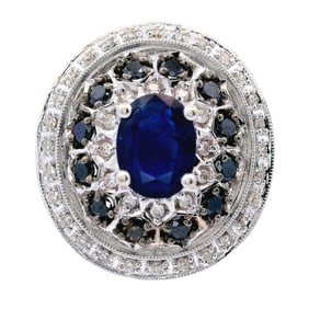14kt Gold Ring with Diamonds, Onyx and Sapphire