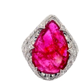 Platinum Ring with Pink Tourmaline and Diamonds