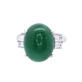 Platinum Ring with Jade and Diamonds