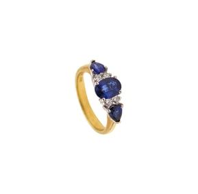 Three Stone Setting Ring In 18Kt Gold With 1.87 Ctw In Sapphires And Diamonds