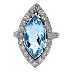 Platinum Cocktail Ring with Aquamarine and Diamonds
