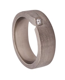 HENRICH & DENZEL Germany Bauhaus Geometric Ring In Platinum With VVS Carre Cut Diamond