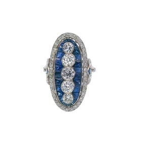 Impressive Platinum Ring with Diamonds and Sapphires
