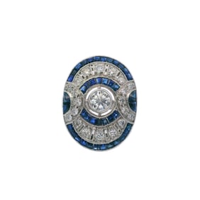 Art Deco style Platinum Ring with Sapphires and Diamonds