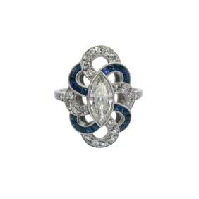 Platinum Ring with Diamonds and Sapphires