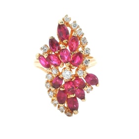 14kt Gold Cocktail Ring with rubies and Diamonds