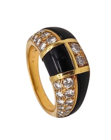 Van Cleef Arpels 1973 Geometric Onyx Ring In 18Kt Gold With Diamonds