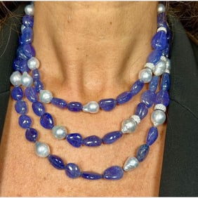 18K White Gold South Sea Pearl & Tanzanite Necklace