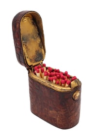 Edwardian 1905 Desk Matches Box In Bronze And Crocodile Leather