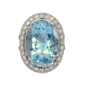 Platinum Cocktail Ring with Aquamarine and Diamonds
