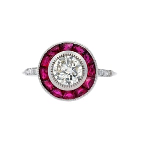 Platinum Target Ring with Diamonds and Rubies