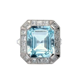 Platinum Cocktail Ring with Aquamarine and Diamonds