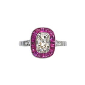 Platinum Ring with Diamonds and Rubies