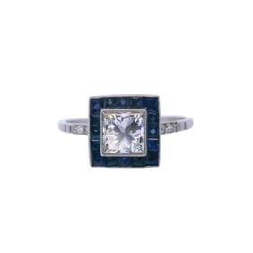 Platinum Ring with 1.02 Cts Diamond and Sapphires