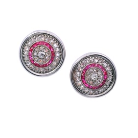 18kt Gold and Platinum Studs Earrings with Diamonds and Rubies