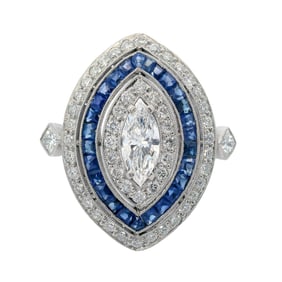 Platinum Cocktail Ring with Diamonds and Sapphires