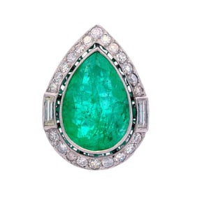 Platinum Cocktail Ring with Emerald and Diamonds