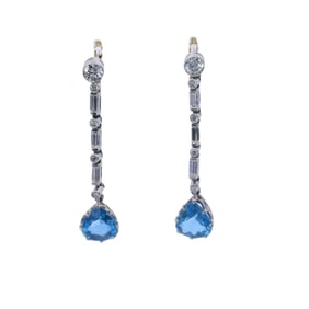 18kt gold and Platinum Drop Earrings with Aquamarines and Diamonds