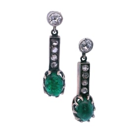 Antique 14kt Gold Earrings with Diamonds and Emeralds