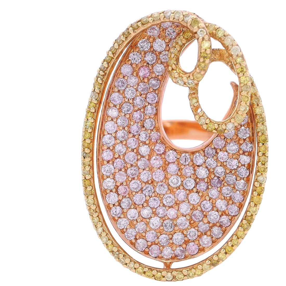 Modern 18kt Gold Ring with Pink and yellow Diamonds (1 of 6)