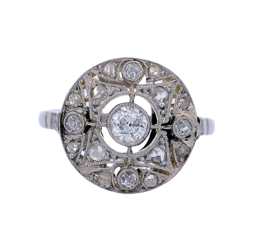 Art Deco filigree Ring in Platinum and 18kt Gold with Diamonds (1 of 5)