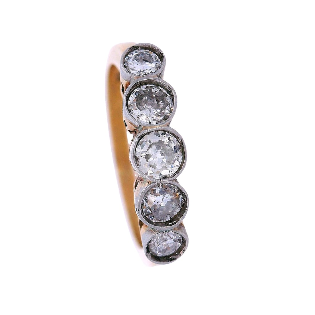 Art deco 18kt Gold Ring with 5 Old mine Diamonds (1 of 10)