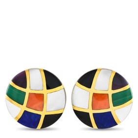 Asch Grossbardt 14K Yellow Gold Coral, Lapis, Mother of Pearl, Onyx Clip-On Earrings